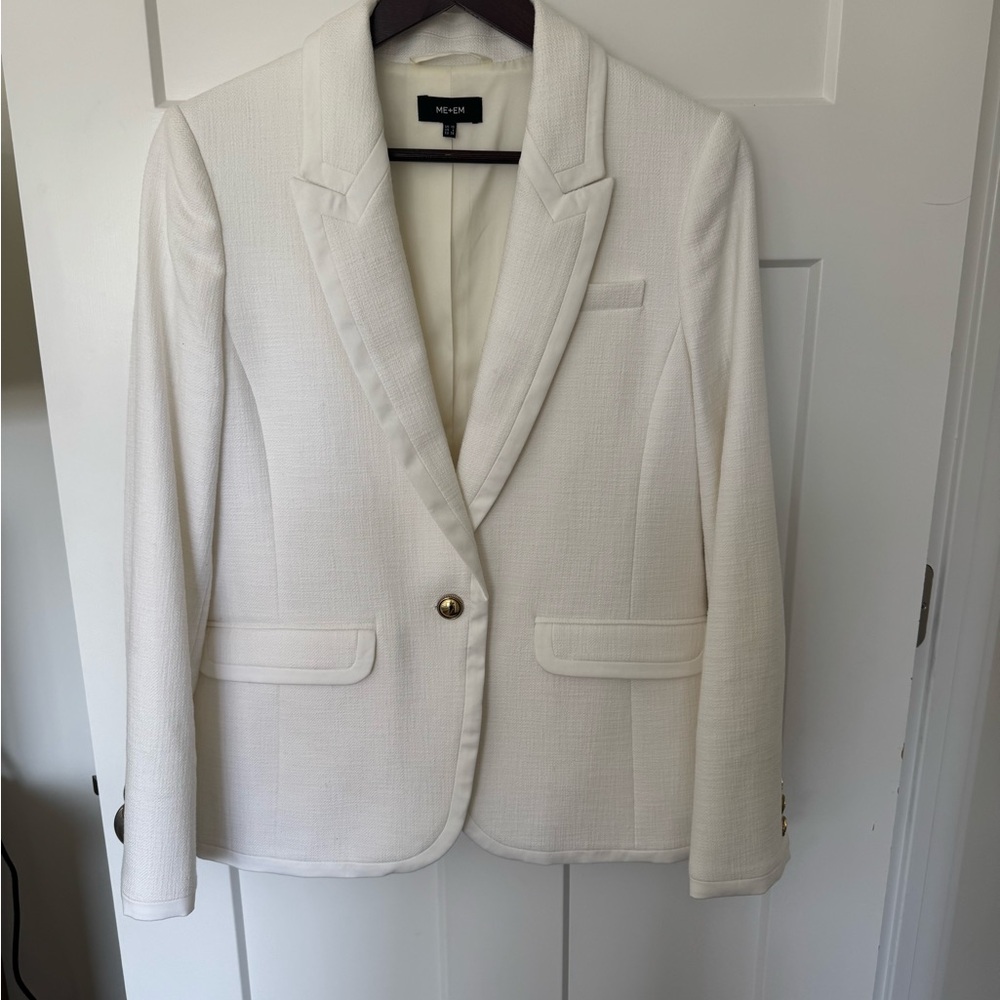 ME+EM Textured Summer Tux Jacket Bright White Gold Hardware UK 10/US 6/EU 38